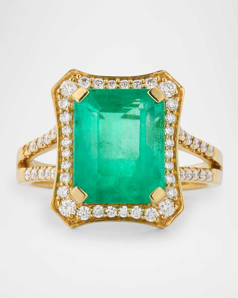 G-One 18K Yellow Gold Emerald Ring with Diamonds